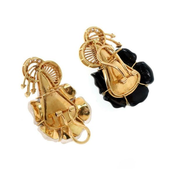 Diamond Onyx Frosted Crystal Gems 18kGold Earrings - Picture 4 of 4